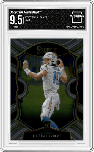 Justin Herbert from the 2020 Panini Select set graded by Arena Club and given an overall grade of 9.5.