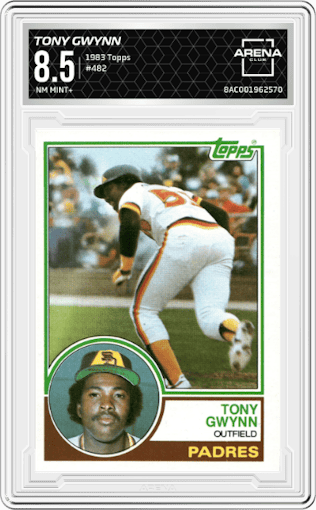 Tony Gwynn from the 1983 Topps set graded by Arena Club and given an overall grade of 8.5.