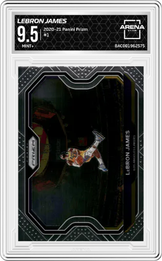 LeBron James from the 2020-21 Panini Prizm set graded by Arena Club and given an overall grade of 9.5.