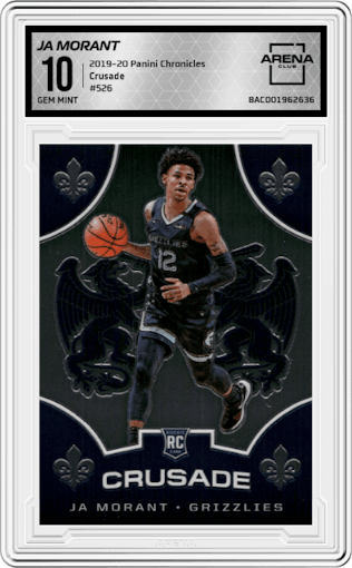 Ja Morant from the 2019-20 Panini Chronicles  set graded by Arena Club and given an overall grade of 10.