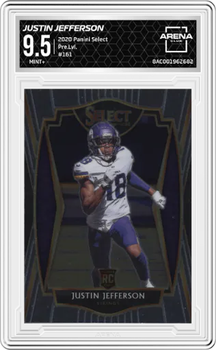 Justin Jefferson from the 2020 Panini Select set graded by Arena Club and given an overall grade of 9.5.
