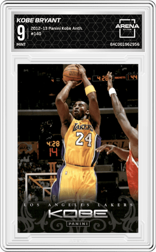 Kobe Bryant from the 2012-13 Panini Kobe Anthology  set graded by Arena Club and given an overall grade of 9.