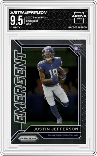 Justin Jefferson from the 2020 Panini Prizm set graded by Arena Club and given an overall grade of 9.5.