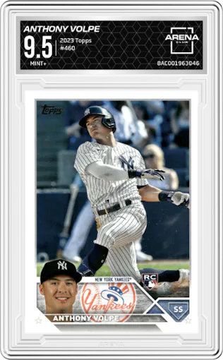 Anthony Volpe from the 2023 Topps Series 2 set graded by Arena Club and given an overall grade of 9.5.