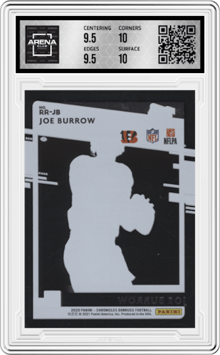 Joe Burrow from the 2020 Panini Chronicles set graded by Arena Club and given an overall grade of 10.