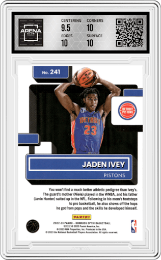 Jaden Ivey from the 2022-23 Panini Donruss Optic  set graded by Arena Club and given an overall grade of 10.