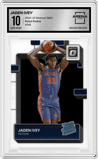 Jaden Ivey from the 2022-23 Panini Donruss Optic  set graded by Arena Club and given an overall grade of 10.