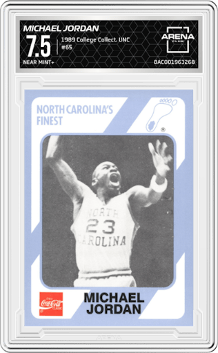 Michael Jordan  from the 1989 Collegiate Collection North Carolina's Finest set graded by Arena Club and given an overall grade of 7.5.