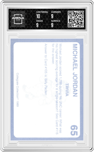 Michael Jordan  from the 1989 Collegiate Collection North Carolina's Finest set graded by Arena Club and given an overall grade of 9.5.