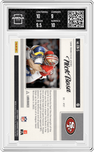 Nick Bosa from the 2023 Panini Luminance set graded by Arena Club and given an overall grade of 9.5.