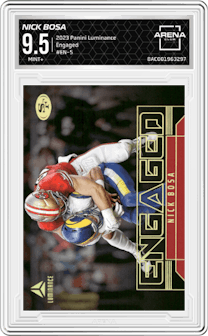 Nick Bosa from the 2023 Panini Luminance set graded by Arena Club and given an overall grade of 9.5.