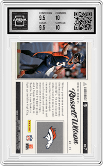 Russell Wilson from the 2023 Panini Luminance set graded by Arena Club and given an overall grade of 10.