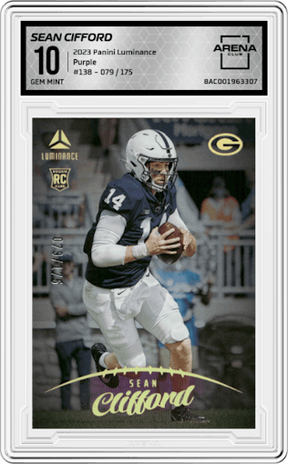 Sean Cifford from the 2023 Panini Luminance set featuring a Purple parallel graded by Arena Club and given an overall grade of 10.
