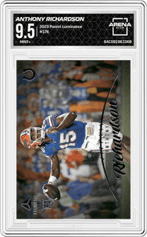 Anthony Richardson from the 2023 Panini Luminance set graded by Arena Club and given an overall grade of 9.5.