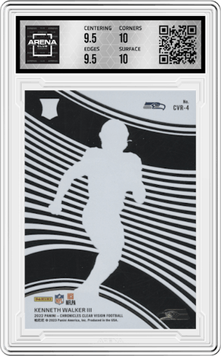 Kenneth Walker III from the 2022 Panini Chronicles set graded by Arena Club and given an overall grade of 10.