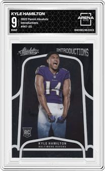 Kyle Hamilton from the 2022 Panini Absolute set graded by Arena Club and given an overall grade of 9.