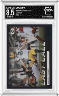 Mason Crosby from the 2022 Panini Absolute set graded by Arena Club and given an overall grade of 8.5.