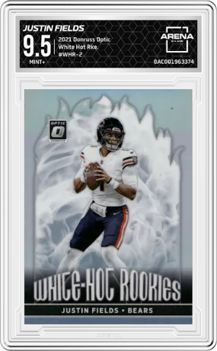 Justin Fields from the 2021 Panini Donruss Optic set graded by Arena Club and given an overall grade of 9.5.