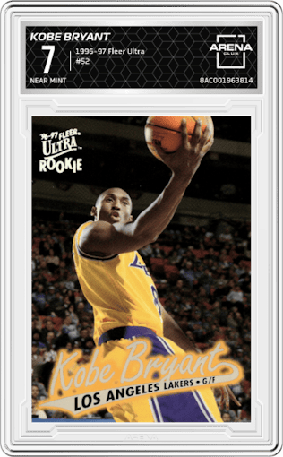 Kobe Bryant from the 1996-97 Fleer Ultra set graded by Arena Club and given an overall grade of 7.