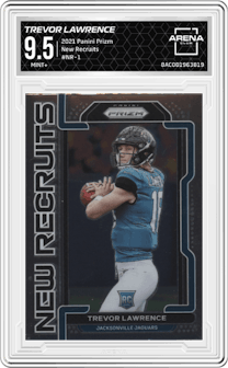 Trevor Lawrence from the 2021 Panini Prizm set graded by Arena Club and given an overall grade of 9.5.