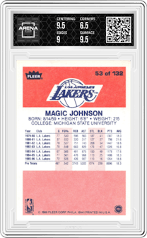 Magic Johnson from the 1986-87 Fleer set graded by Arena Club and given an overall grade of 7.