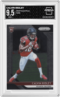 Calvin Ridley from the 2018 Panini Prizm set graded by Arena Club and given an overall grade of 9.5.