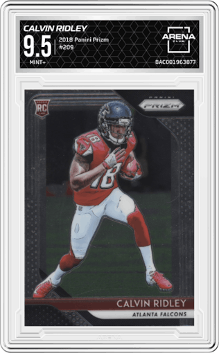 Calvin Ridley from the 2018 Panini Prizm set graded by Arena Club and given an overall grade of 9.5.