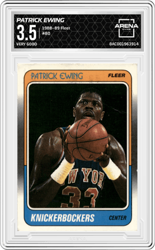 Patrick Ewing from the 1988-89 Fleer set graded by Arena Club and given an overall grade of 3.5.