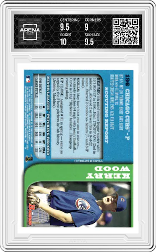 Kerry Wood from the 1997 Bowman set graded by Arena Club and given an overall grade of 9.5.