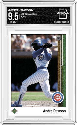 Andre Dawson from the 1989 Upper Deck set graded by Arena Club and given an overall grade of 9.5.