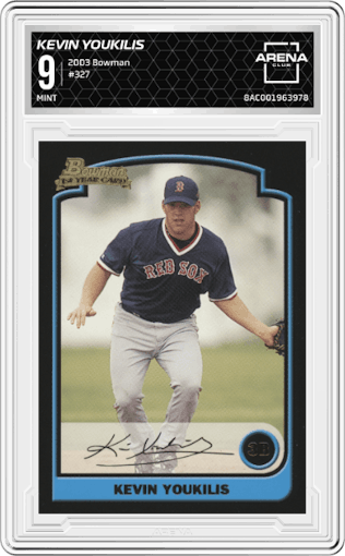 Kevin Youkilis from the 2003 Bowman set graded by Arena Club and given an overall grade of 9.