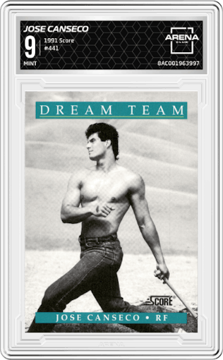 Jose Canseco from the 1991 Score set graded by Arena Club and given an overall grade of 9.