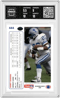 Barry Sanders from the 1991 Upper Deck set graded by Arena Club and given an overall grade of 9.5.