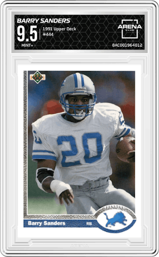 Barry Sanders from the 1991 Upper Deck set graded by Arena Club and given an overall grade of 9.5.