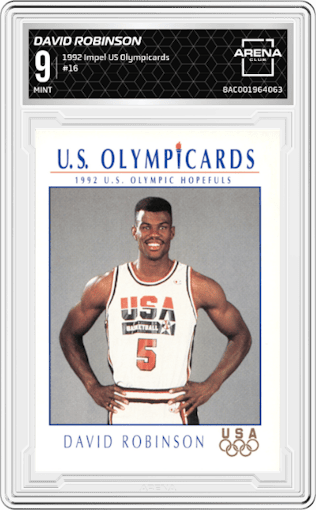 David Robinson from the 1992 Impel U.S. Olympicards set graded by Arena Club and given an overall grade of 9.