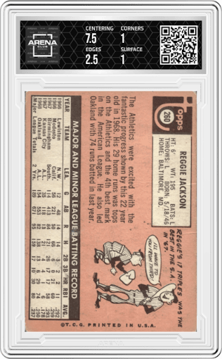 Reggie Jackson from the 1969 Topps set graded by Arena Club.