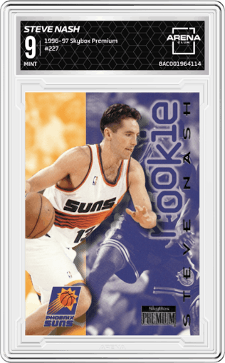 Steve Nash from the 1996-97 Skybox Premium set graded by Arena Club and given an overall grade of 9.