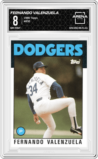 Fernando Valenzuela from the 1986 Topps set graded by Arena Club and given an overall grade of 8.