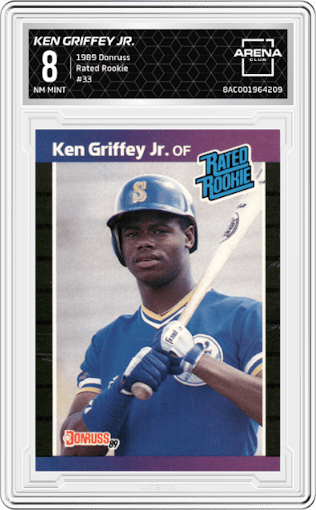 Ken Griffey Jr. from the 1989 Donruss set graded by Arena Club and given an overall grade of 8.