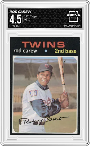 Rod Carew from the 1971 Topps set graded by Arena Club and given an overall grade of 4.5.