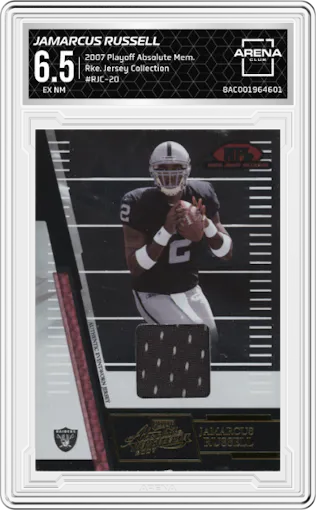 JaMarcus Russell from the 2007 Playoff Absolute Memorabilia set graded by Arena Club and given an overall grade of 6.5.