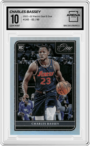 Charles Bassey from the 2021-22 Panini One and One set graded by Arena Club and given an overall grade of 10.