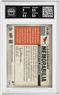 Eddie Murray from the 2008 SP Legendary Cuts set featuring a Copper parallel graded by Arena Club and given an overall grade of 9.