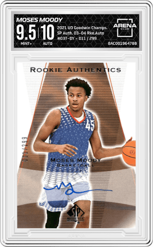 Moses Moody from the 2021 Upper Deck Goodwin Champions set graded by Arena Club and given an overall grade of 9.5.