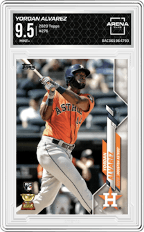 Yordan Alvarez from the 2020 Topps Series 1 set graded by Arena Club and given an overall grade of 9.5.