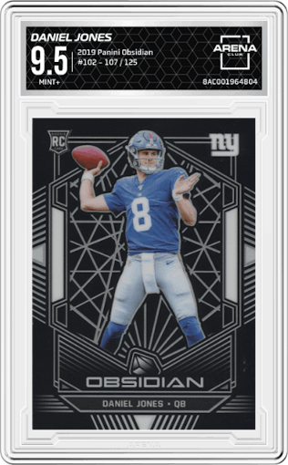 Daniel Jones from the 2019 Panini Obsidian set graded by Arena Club and given an overall grade of 9.5.