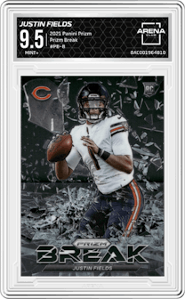 Justin Fields from the 2021 Panini Prizm set graded by Arena Club and given an overall grade of 9.5.