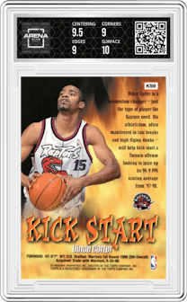 Vince Carter from the 1998-99 Topps set graded by Arena Club and given an overall grade of 9.5.