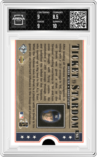 Derek Jeter from the 1997 Upper Deck set graded by Arena Club and given an overall grade of 9.