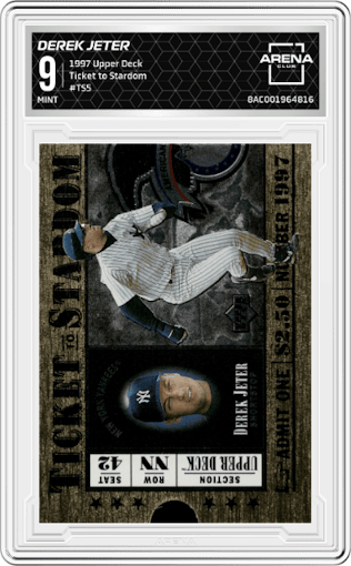 Derek Jeter from the 1997 Upper Deck set graded by Arena Club and given an overall grade of 9.